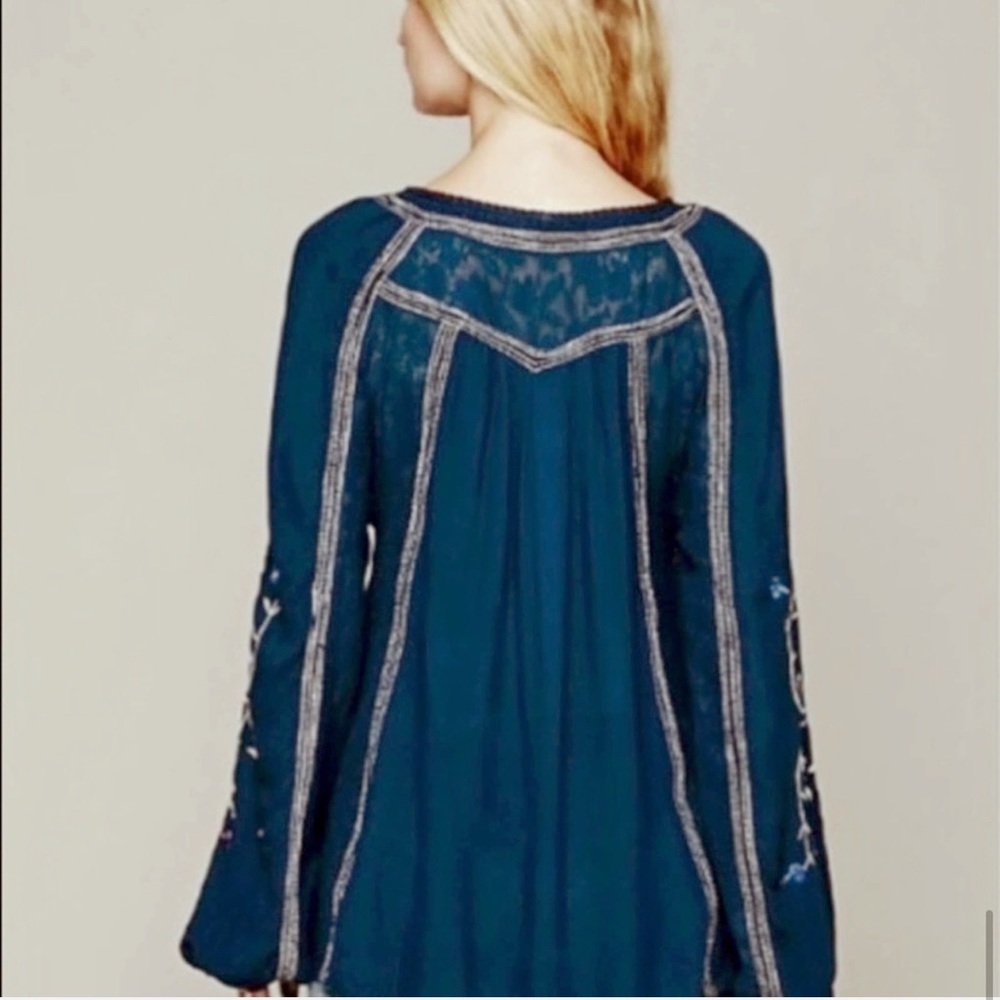 Free People Tiger Lily Peasant Blouse Small Teal Blue 🦚 - Picture 11 of 11